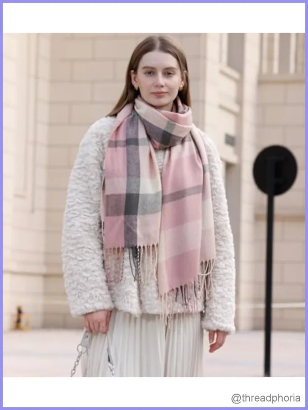 Women's Knit Plaid Long Scarf Shawl Wrap Winter Warm Heavyweight Cotton